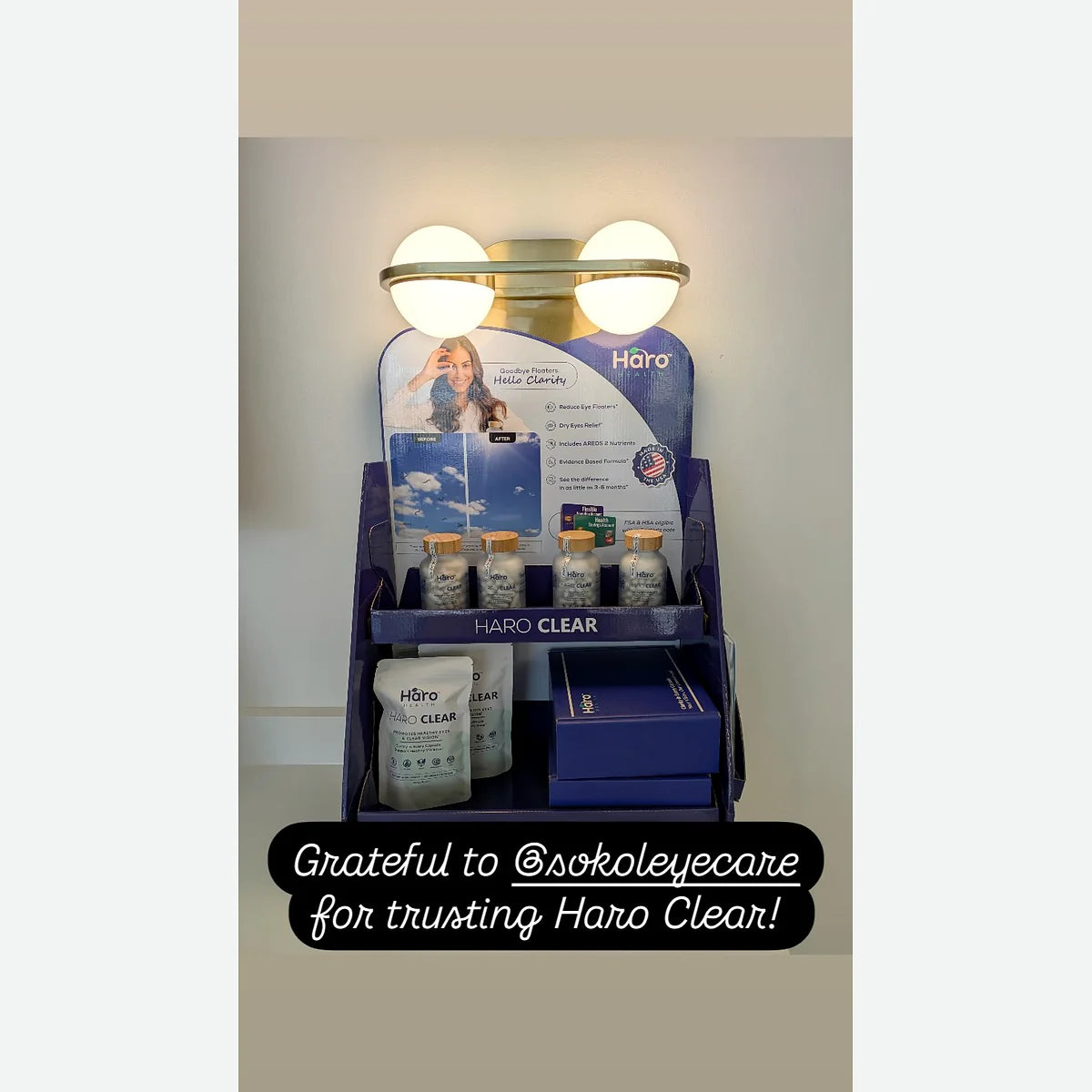 Haro Clear countertop display pictured in a shared practice photo