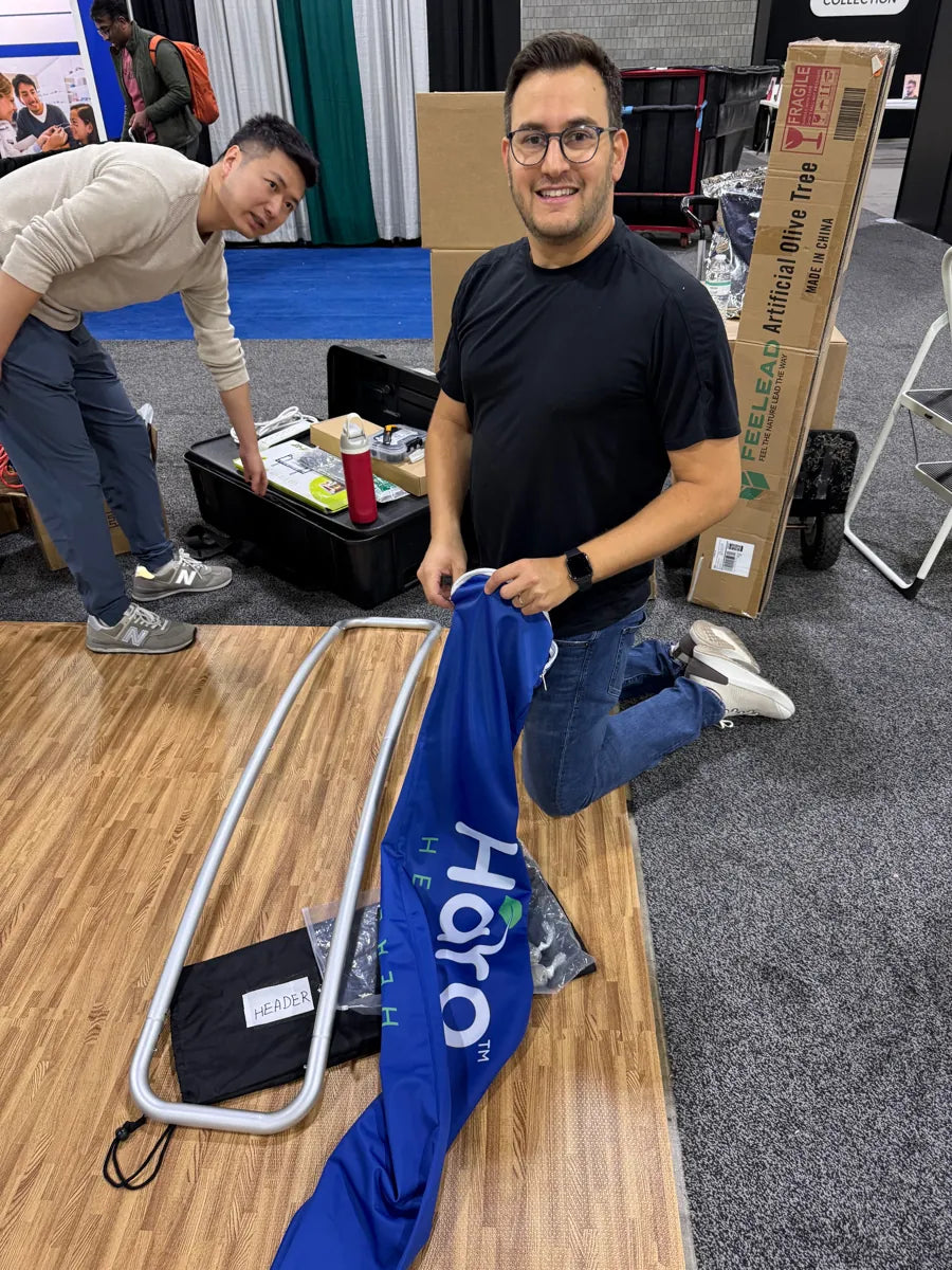 Behind the scenes: putting the booth together.
